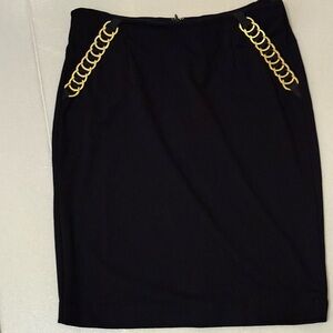 Carmen Marc Valvo Black Skirt with Gold Chain Accents